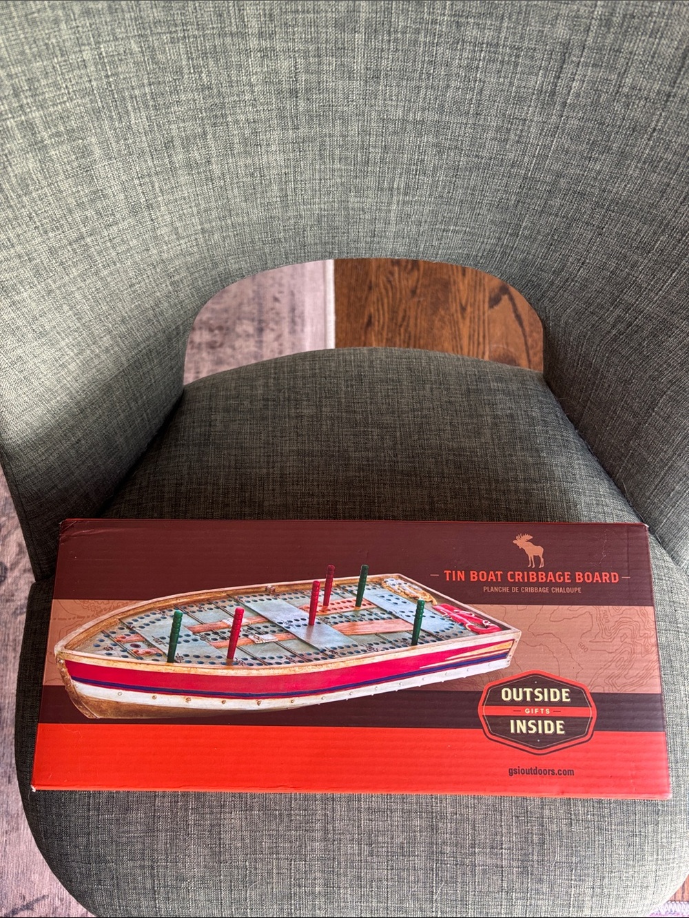 Outside Inside Cribbage Board Game boat resin - Red, White, Blue New in box